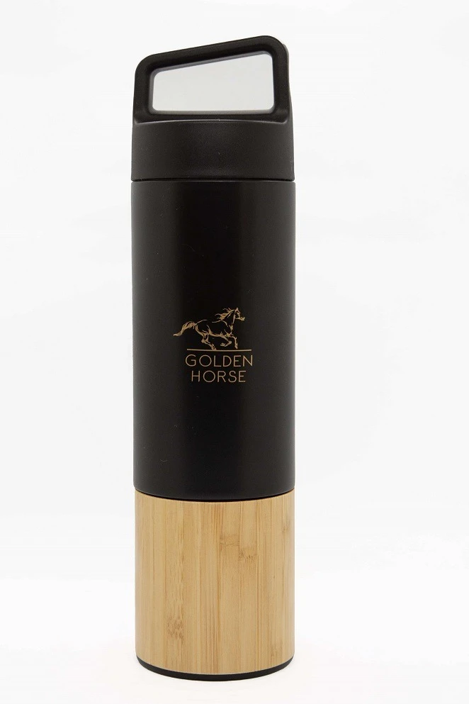 Siyah Çelik Bambu Termos 540ML - 1